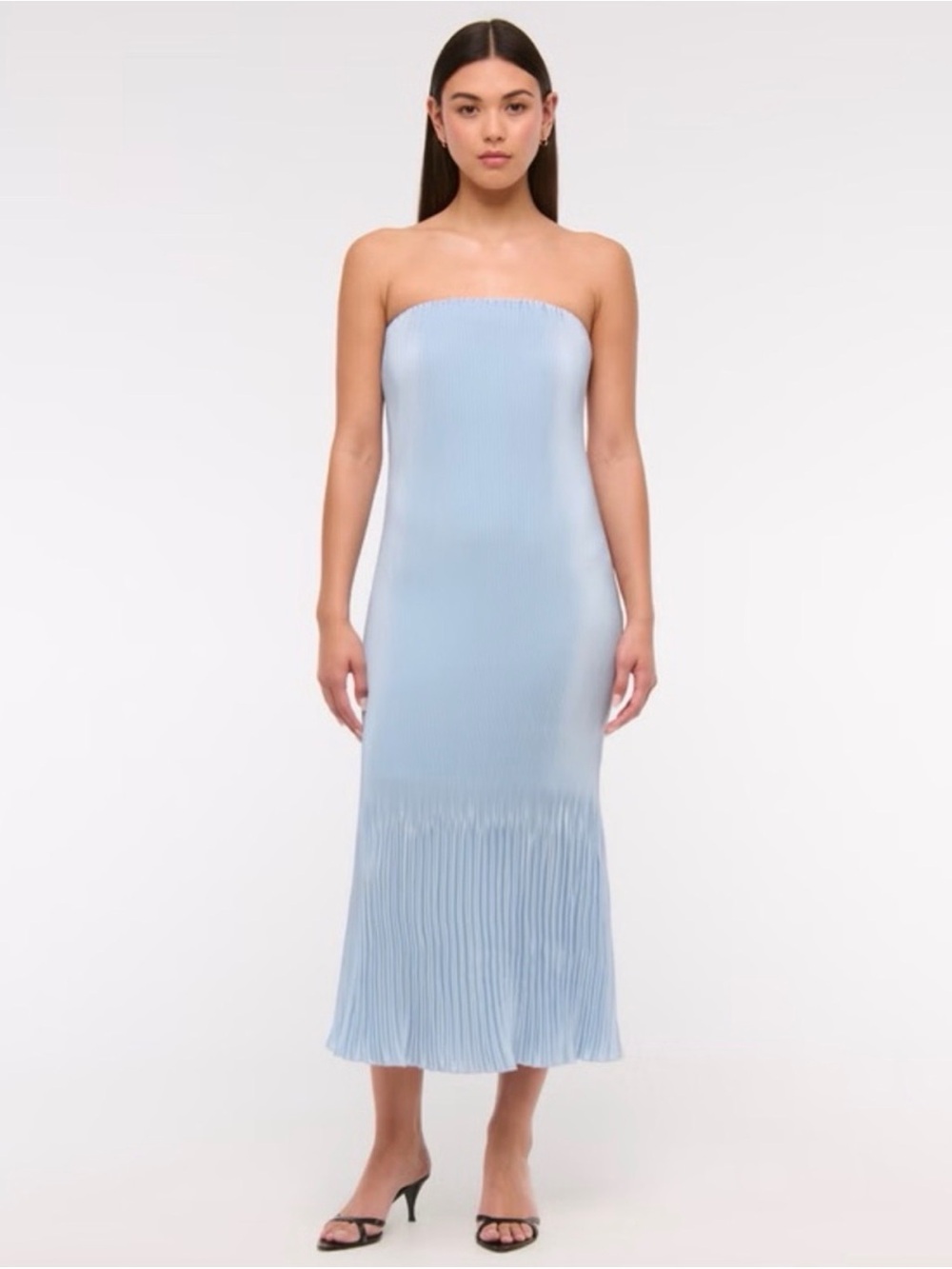 ABRECROMBIE | Strapless Pleated Midi Dress in Light Blue
